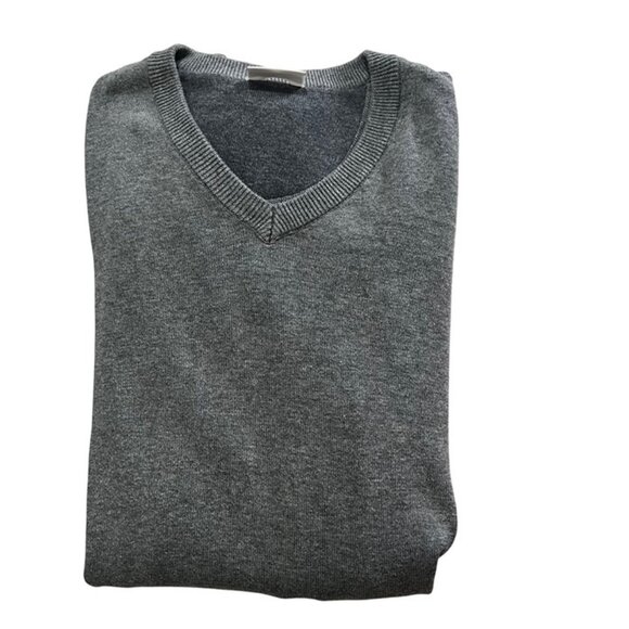 John Henric men's sweater M gray cotton v neck long sleeve pullover elbow patch - Picture 7 of 8